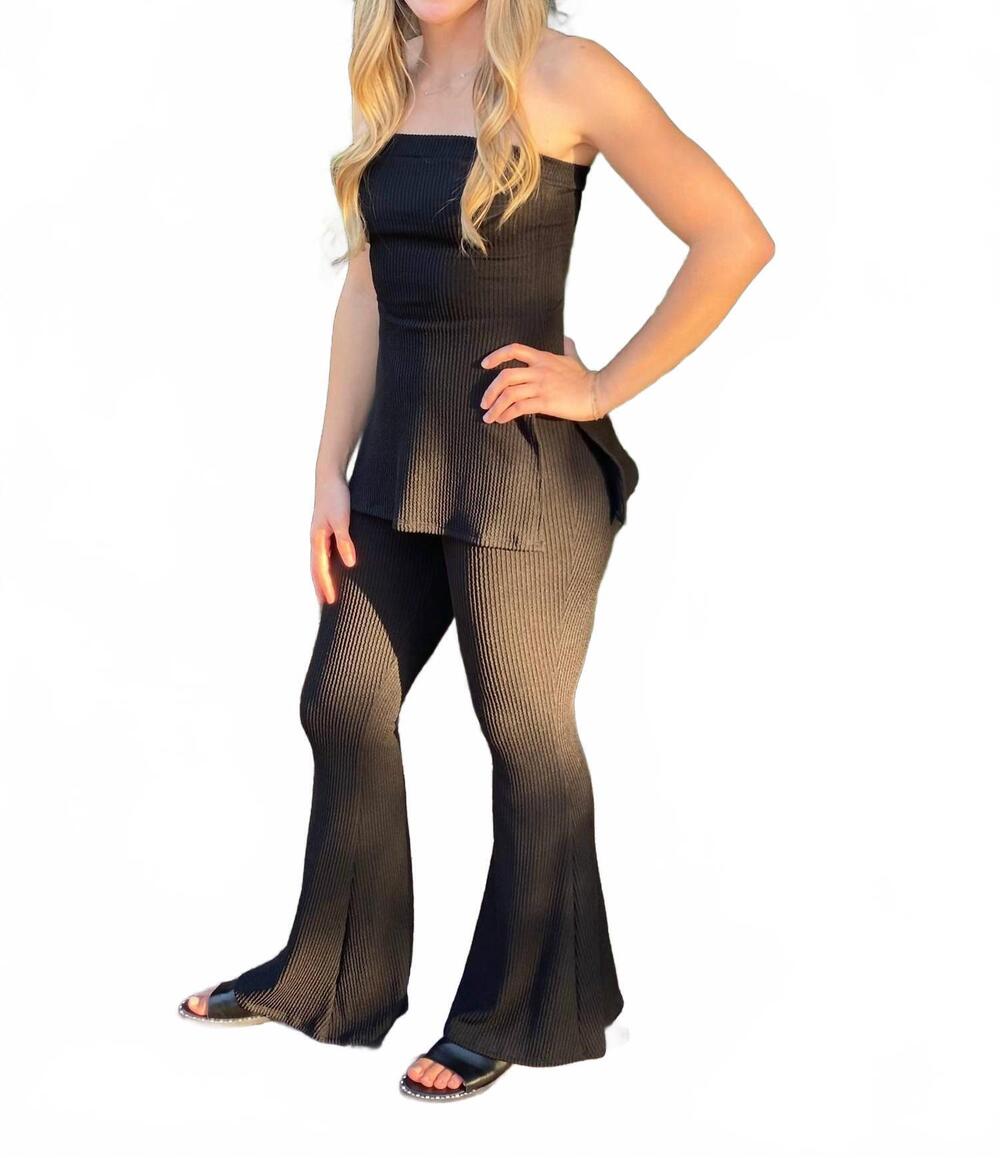 NEW FASHION LOVE two piece ribbed set in black